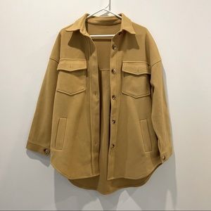 Oversized Tan/Yellow Collared Shacket with Pockets - OS